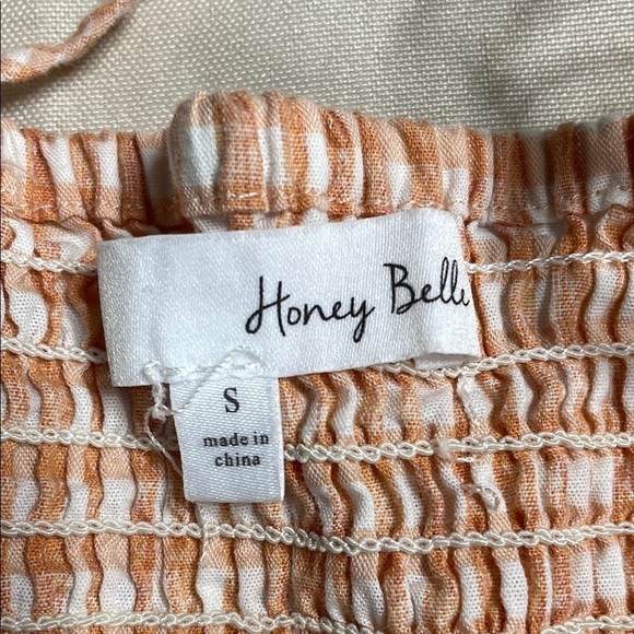 HONEY BELLE Orange and white Gingham Smocked Top - Picture 3 of 6